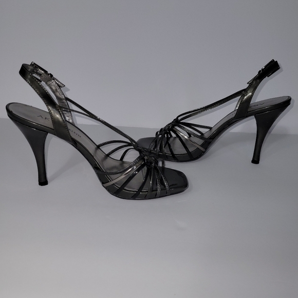 Anne Klein Women's Heel Open Toe sling back Strap Dark Silver Patent y2k Sandals - Picture 5 of 10
